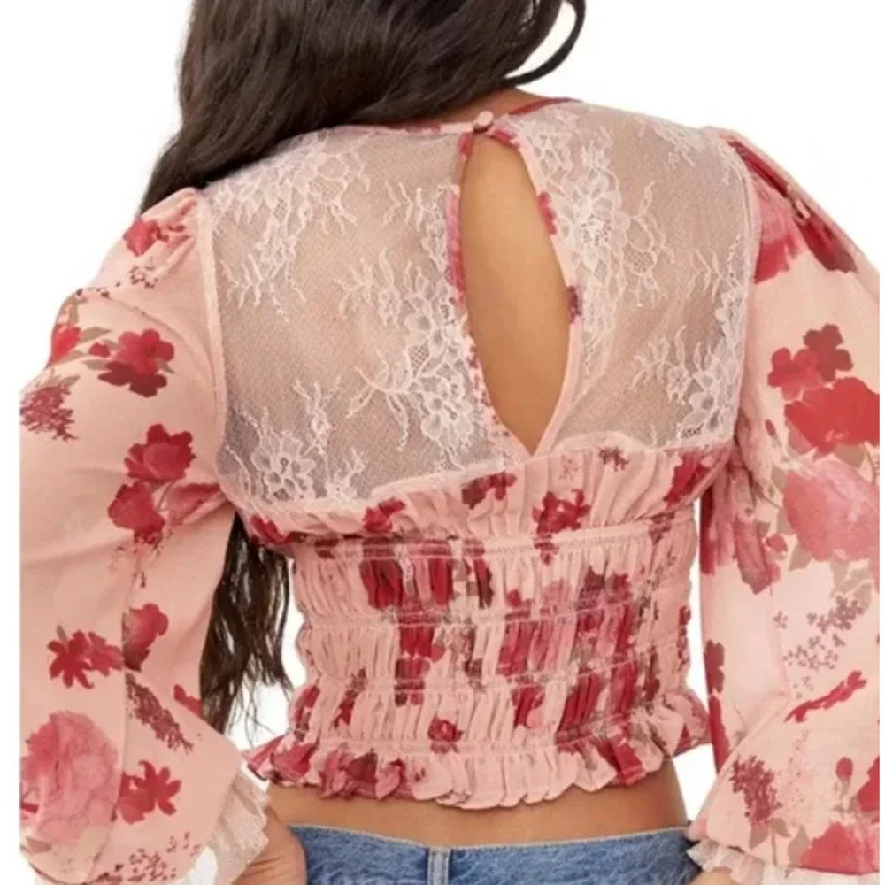 Free People Women's Daphne Long Sleeve Lace  Blouse Size S NWT